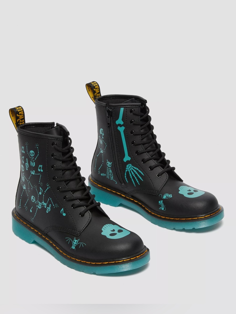 Dr. Martens Youth 1460 Skelly Print Leather Lace Up Boots Halloween Size 13
